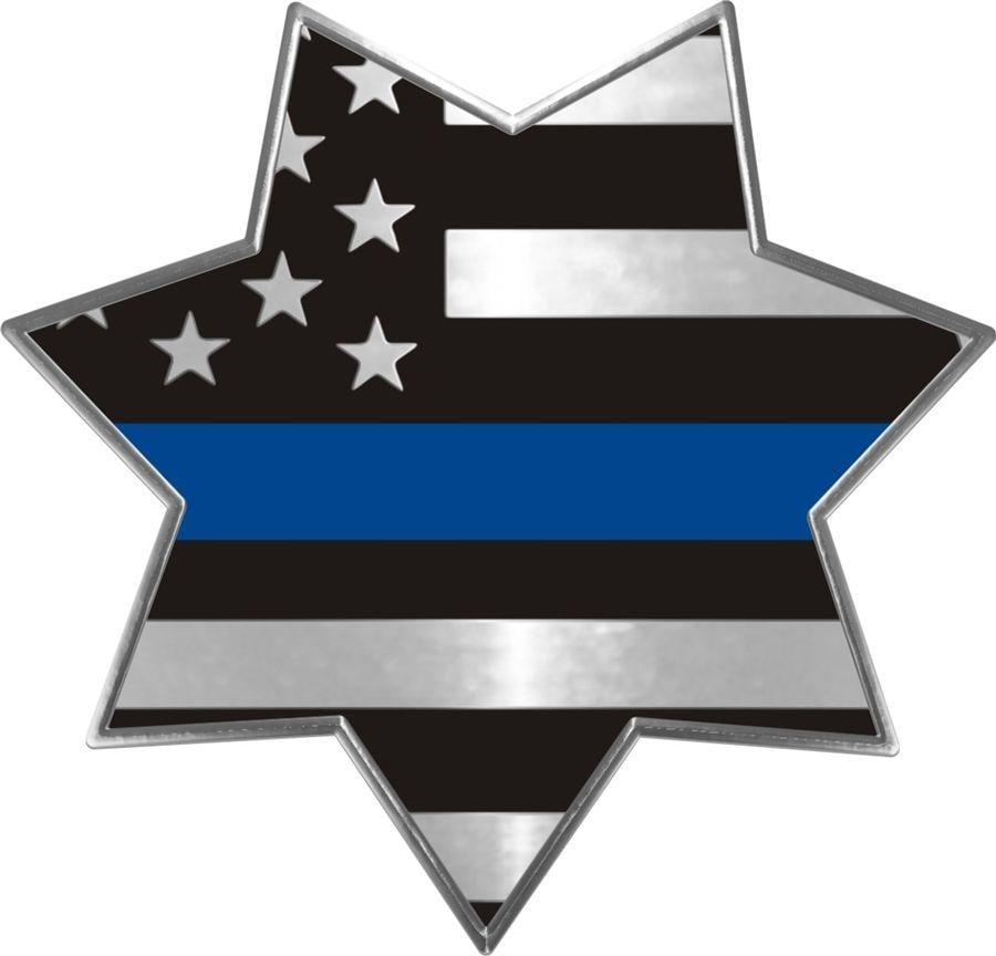 Thin Blue Star Logo - Thin Blue Line Flag 7 Point Star Metallic Reflective Decal