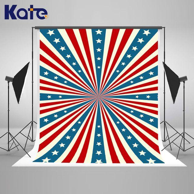 Blue Stripe with Red Background Logo - Kate 8X10FT American Flag Backdrops Independence Day Blue Stripe