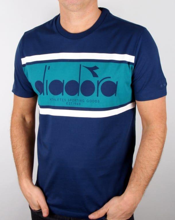 Diadora Shirt Logo - Diadora Logo T Shirt Estate Blue Porcelain Green, Men's, Tee, Graphic