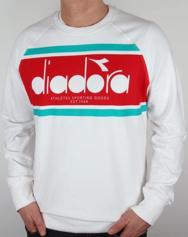 Diadora Shirt Logo - Diadora Logo Sweatshirt White Green Ceramics, Jumper, Sweater, Crew Neck