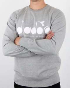 Diadora Shirt Logo - Diadora Logo Sweatshirt in Grey Marl cotton crew neck sweat