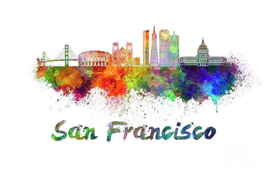 San Francisco Skyline Logo - San Francisco Skyline In Watercolor Painting