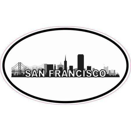 San Francisco Skyline Logo - 5in x 3in Oval San Francisco Skyline Sticker Luggage Decal Car