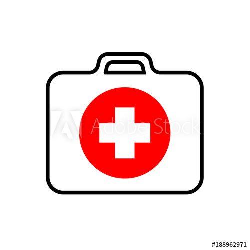 Red Circle with White Cross Logo - White first-aid kit with a white cross and red circle, medical set ...