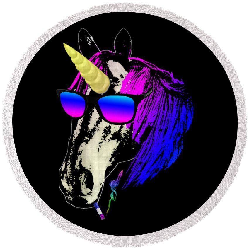Cool Unicorn Logo - Cool Unicorn With Sunglasses Round Beach Towel