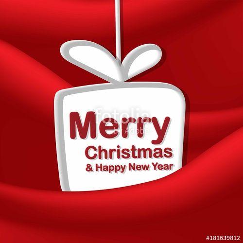 Xmas Red Box Logo - Merry Christmas and Happy New Year in gift box on red background ...