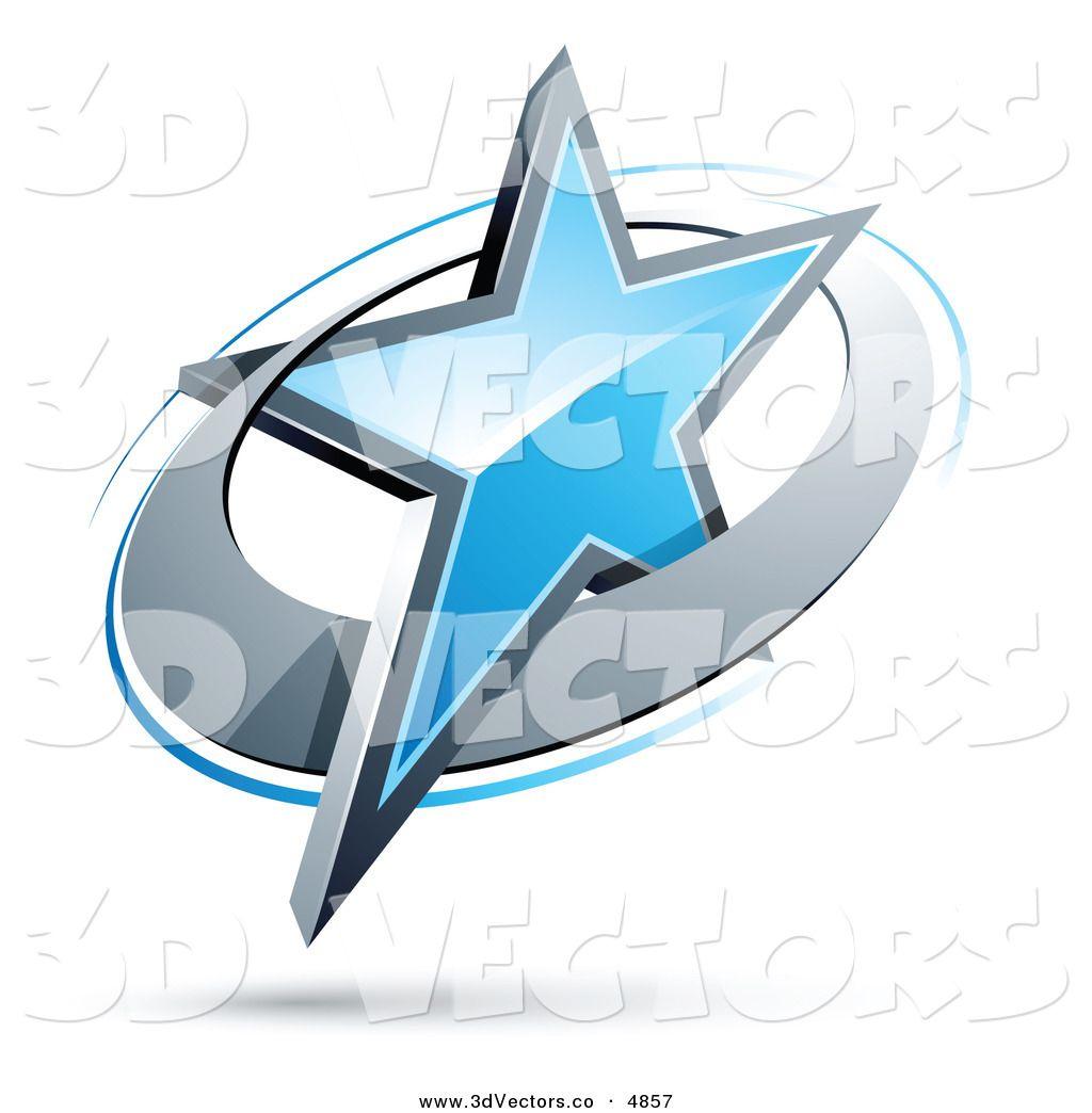 Blue Star in Circle Logo - 3D Vector Clipart Of A Pre Made Logo Of A Blue Star In A Chrome