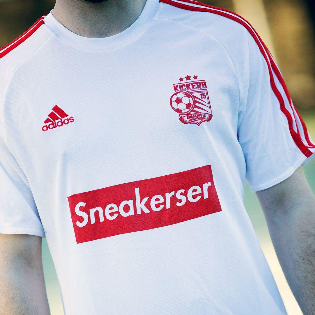 Red and White Soccer Logo - Sneakerser Logo Bar Soccer Jersey - White / Red | Sneakers ER