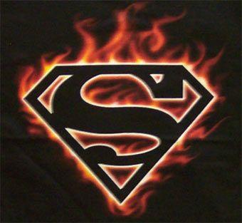 Superman Red Logo - Superman Flame Shield T-shirt - Buy yours at Jimi's Cyberstore