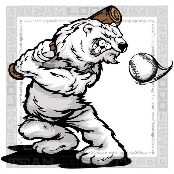 Baseball Bat Swing Logo - Polar Bear Swinging Baseball Bat - Vector Clipart Polar Bear