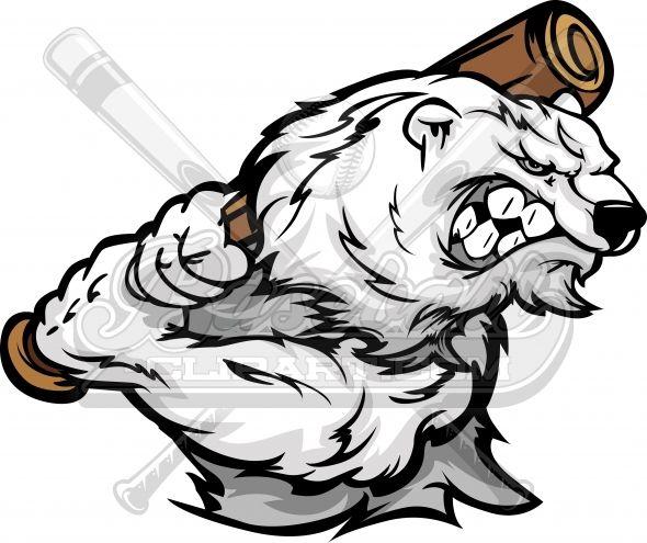 Baseball Bat Swing Logo - Baseball Polar Bear Clipart with Baseball Bat, Swinging at Baseball