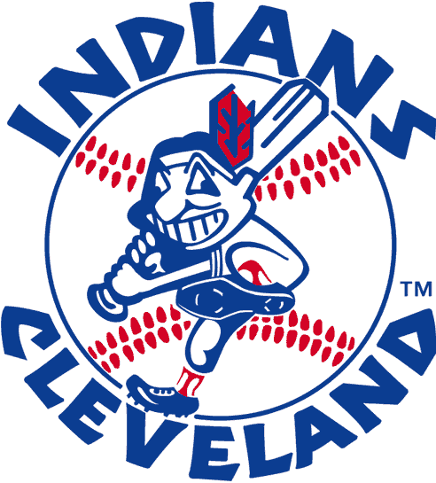 Baseball Bat Swing Logo - Cleveland Indians Logo - Chief Wahoo swinging a baseball bat with ...