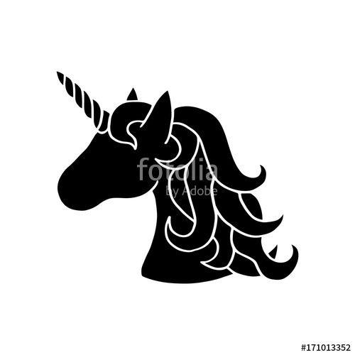 Unicorn Black and White Logo - Black silhouette of unicorn. Vector illustration drawing, isolated ...