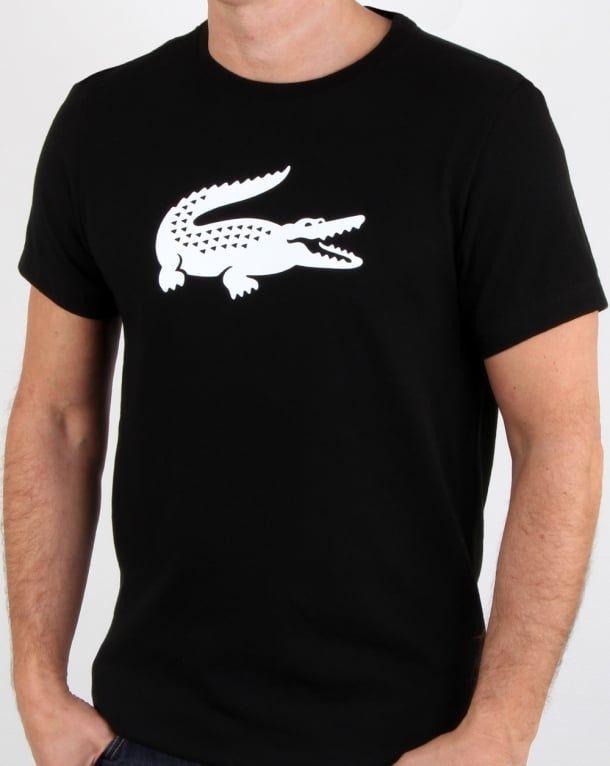 Black and White Alligator Logo - Lacoste Croc Print T Shirt Black/white, Mens, Crew Neck, Croc