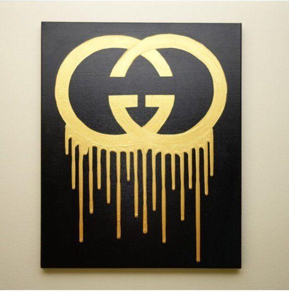 Drip Paint Logo - Gucci Drip Painting (16x20) Gucci Inspired, Black and Gold Art ...