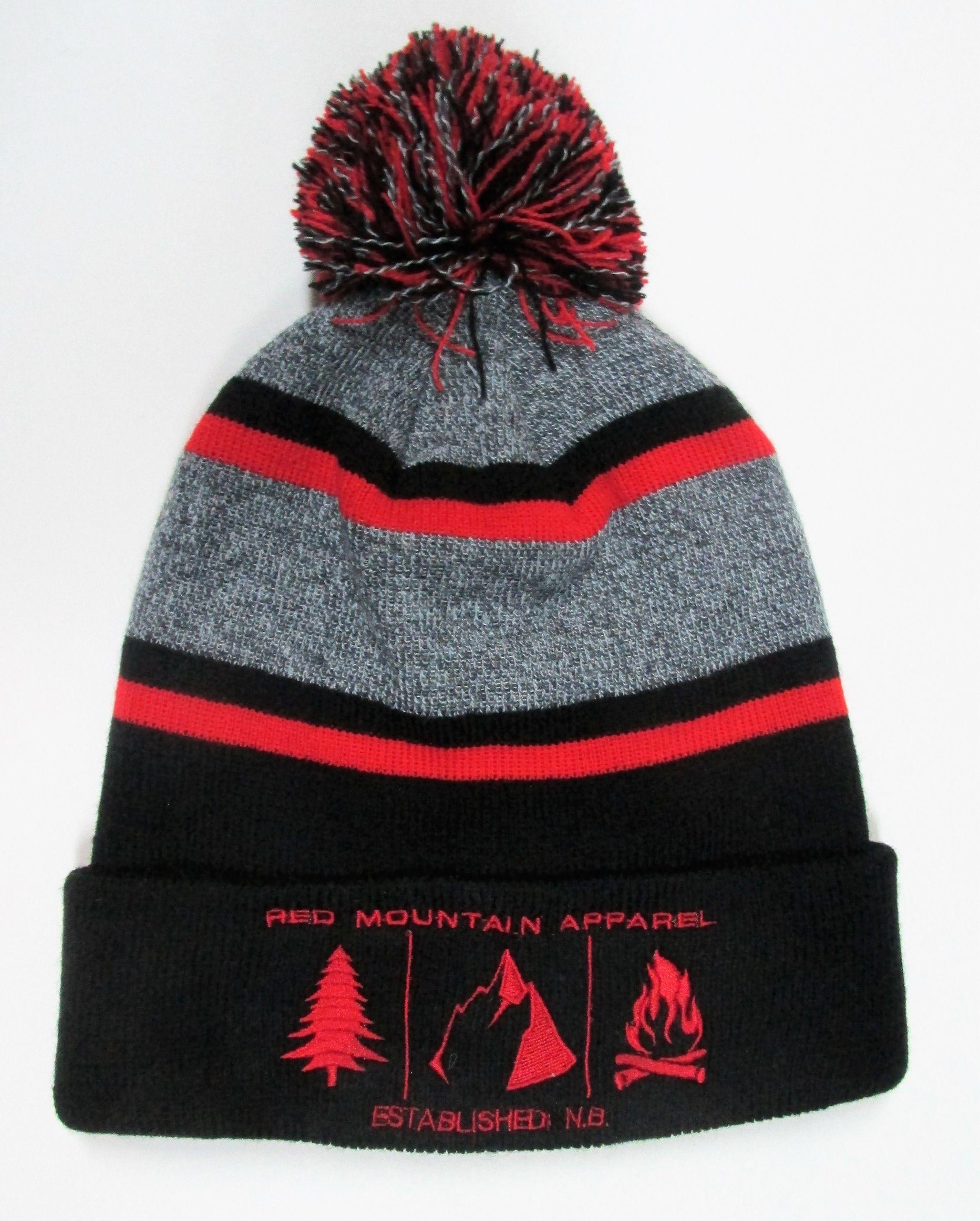 Black and Red N Logo - Black/Red/Grey Pom Pom Toque with Red Logo