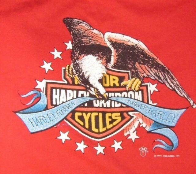 Motorcylce Red Eagle Logo - Vintage 80s Harley Davidson Motorcycles 3D Emblem T Shirt Eagle L