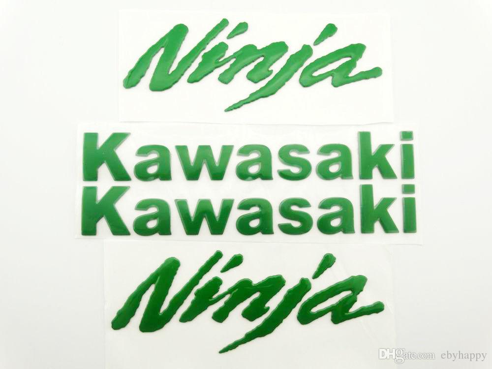 Green Kawasaki Logo - Set 3D Raised Kawasaki Ninja Emblem Tank Fairing Decal Sticker ...
