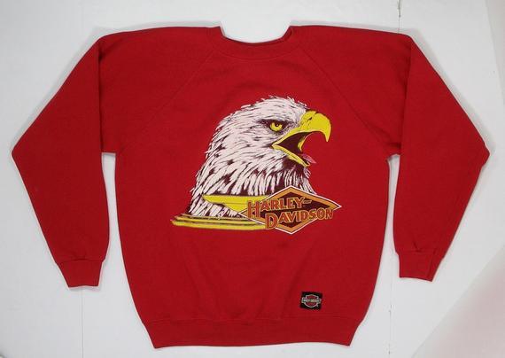 Motorcylce Red Eagle Logo - 80s Harley Davidson Sweatshirt Rare Med motorcycle biker soft