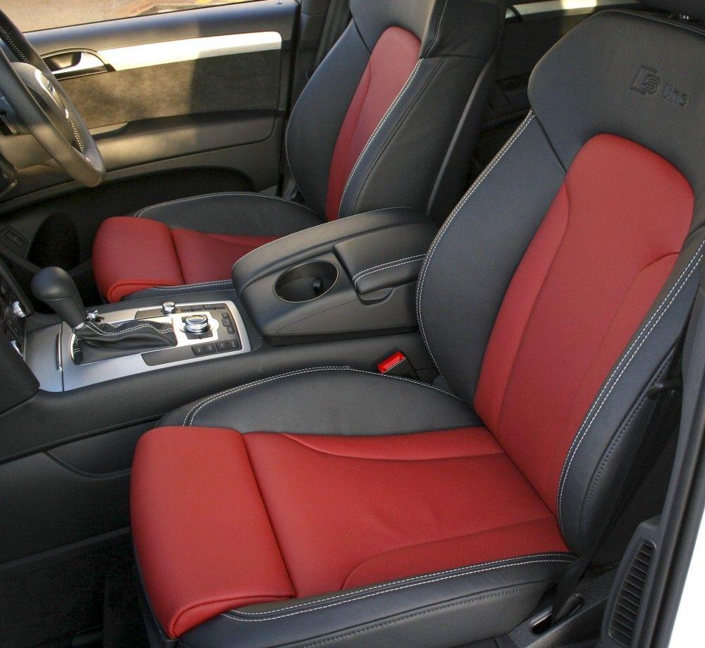 Red and Silver S Car Logo - Audi Q7 S Line 7 Seat Black Leather With Red Inserts & Silver