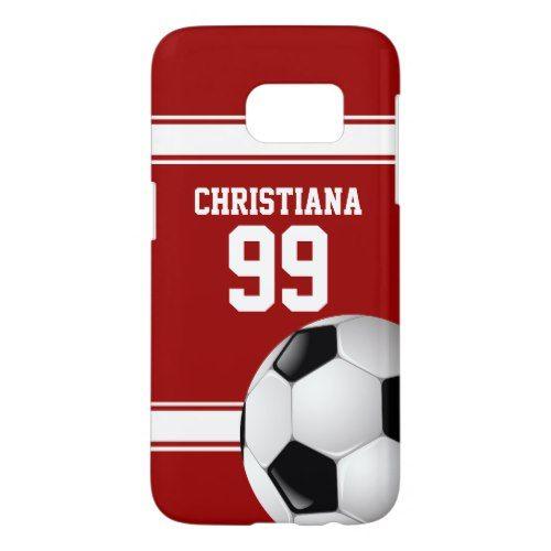 White Stripes with Red Ball Logo - Red and White Stripes Jersey Soccer Ball Samsung Galaxy S7 Case ...