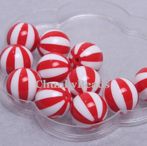 White Stripes with Red Ball Logo - 2019 Beach Ball Beads 20mm Red/White Striped Acrylic Watermelon ...