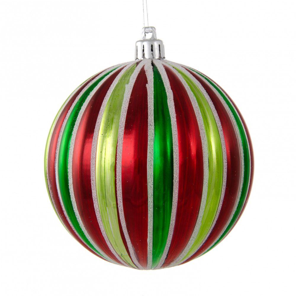 White Stripes with Red Ball Logo - 100MM Round Vertical Stripe Metallic Ball Ornament: Red, Lime ...