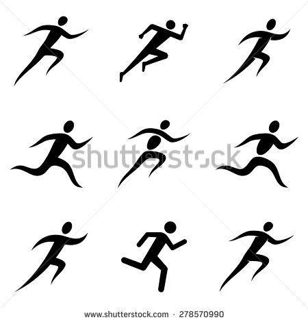 Black Man Running Logo - Running Man Stick Figure Group with items