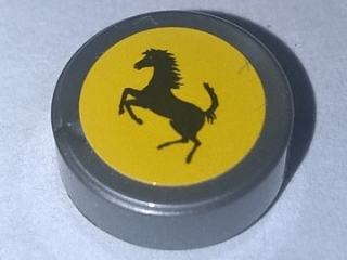Black and Yellow Horse Logo - BrickLink 98138pb084 : Lego Tile, Round 1 x 1 with Black