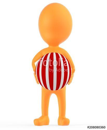 White Stripes with Red Ball Logo - 3d orange character holding a ball having red and white stripes ...