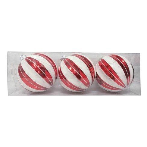 White Stripes with Red Ball Logo - 3ct Large Ornament Set Red And White Stripes - Wondershop™ : Target