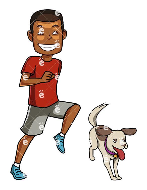 Black Man Running Logo - An Energetic Black Man Running With His Dog - FriendlyStock.com