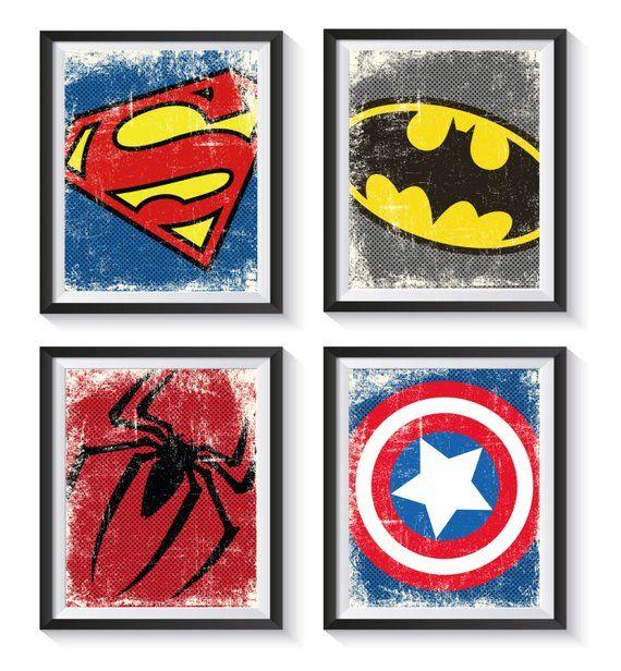 Animal Superhero Logo - Superhero Logo Symbol Distressed Vintage Art Print Set Qty | Etsy