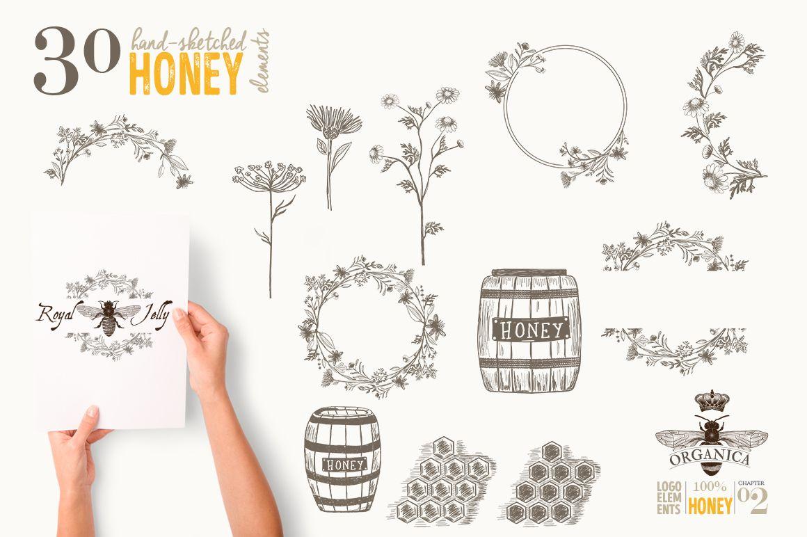 Honey Flower Logo - ORGANIC LOGO ELEMENTS HONEY