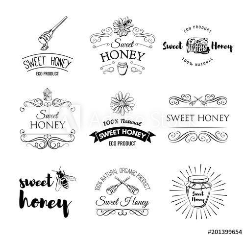 Honey Flower Logo - Beehive. Spoon of Honey. Flower. Honeycomb. A bee and a jar of Honey