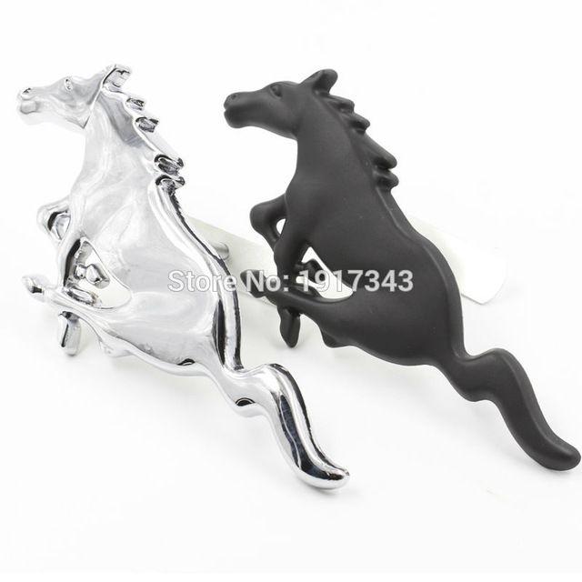 Auto Horse Logo - 3D Silver Black Horse Logo Metal Alloy Car Auto Front Hood Grille ...