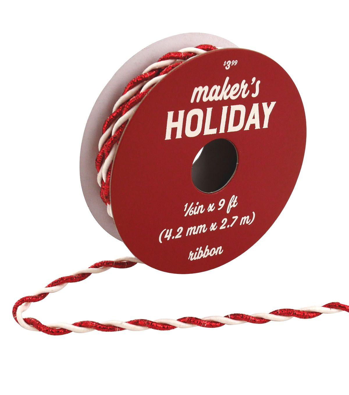 Red White Twist Logo - Maker's Holiday Whimsy Workshop Twist Ribbon 1 6''x9'-Red & White