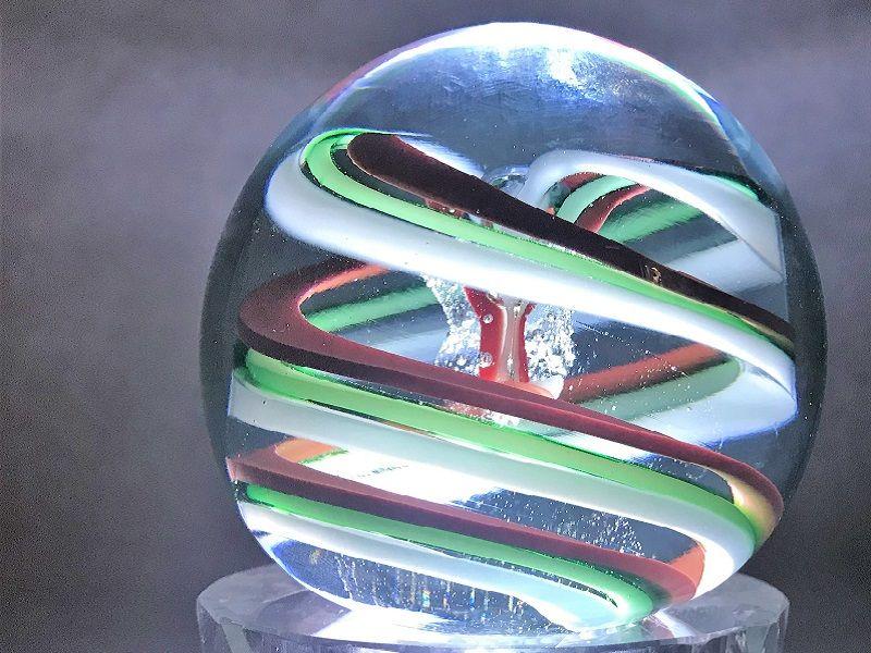 Red Green Twist Logo - Paperweight - Cane Twist Clear with Red, Green, and White