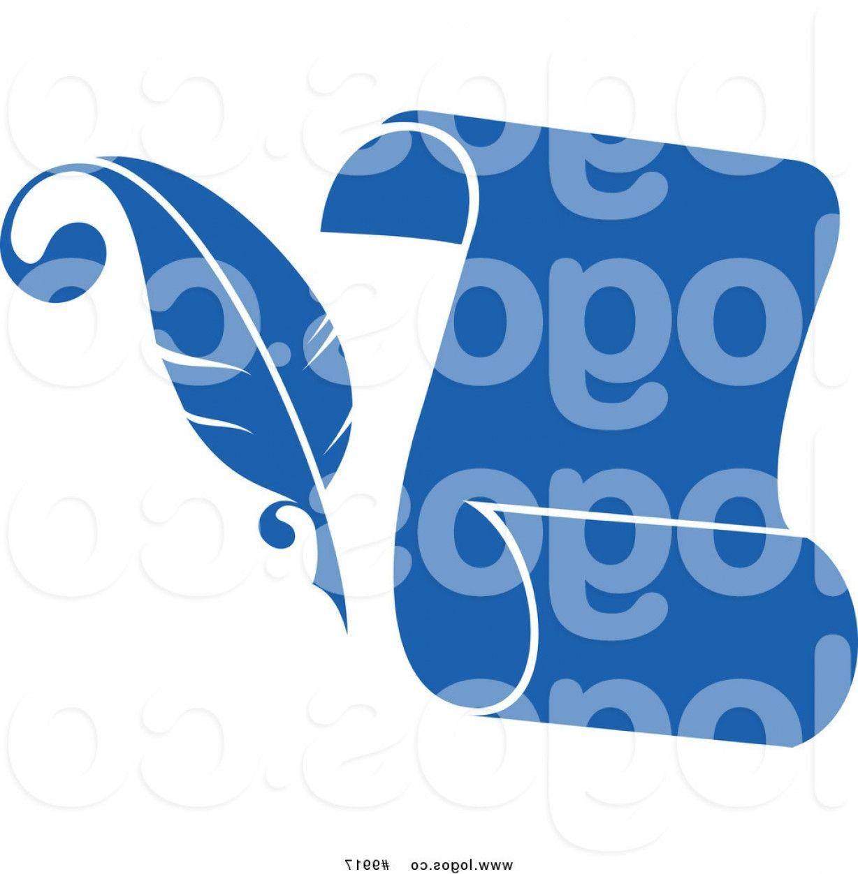 Quill Scroll Logo - Royalty Free Clip Art Vector Logo Of A Blue Feather Quill Pen And ...