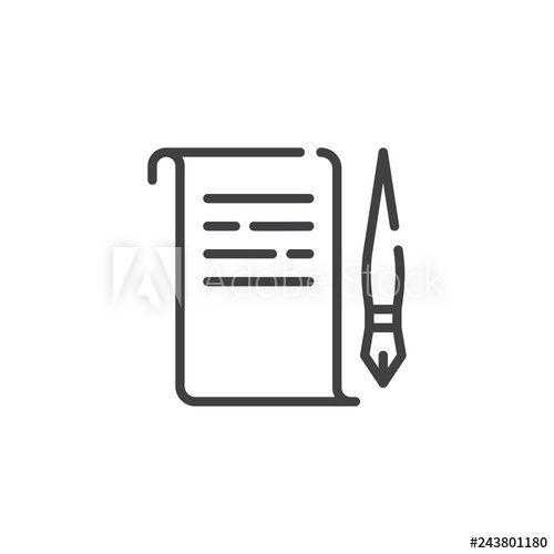 Quill Scroll Logo - Parchment paper and a quill line icon. linear style sign for mobile ...