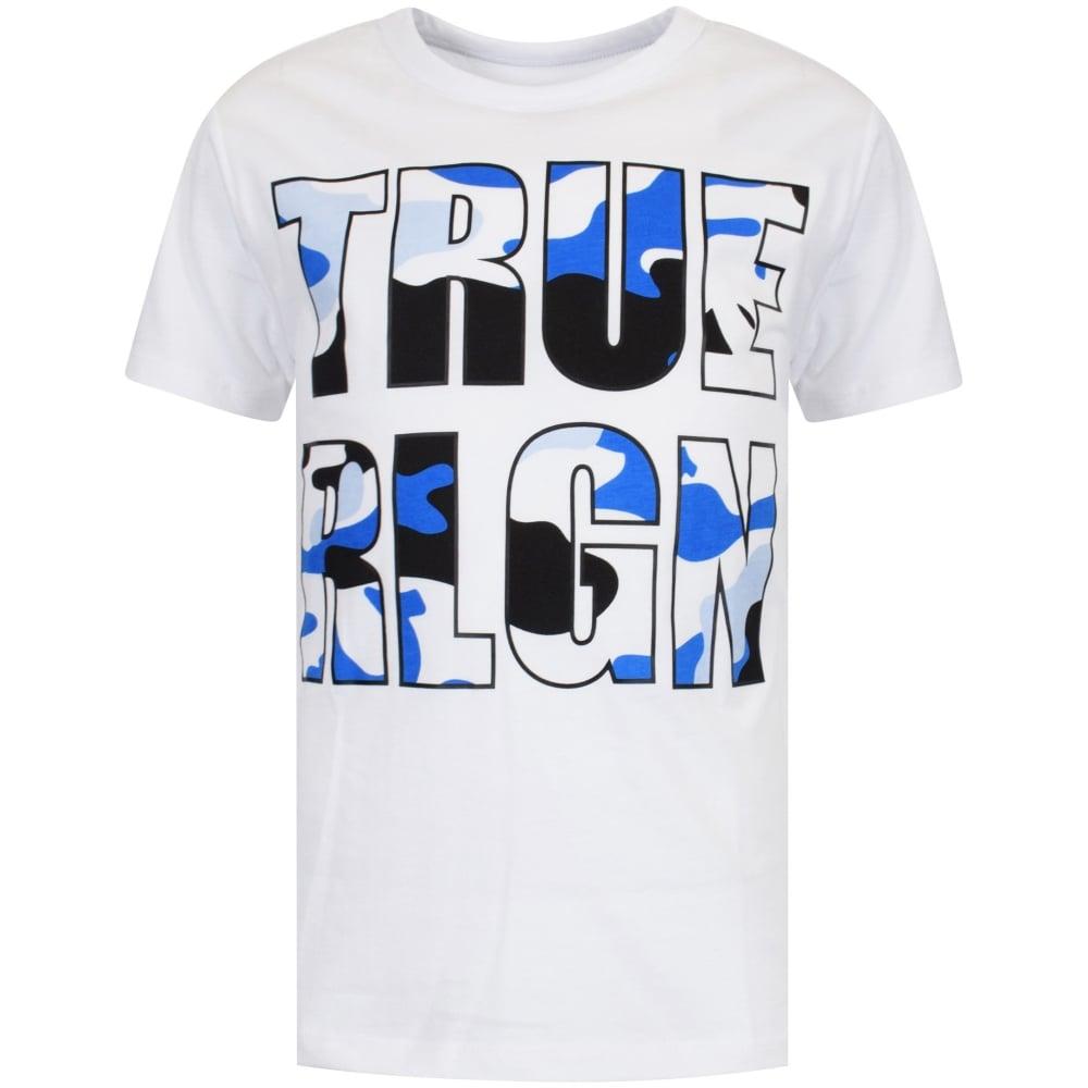 Blue Camo Logo - TRUE RELIGION JUNIOR White Blue Camo Logo T Shirt