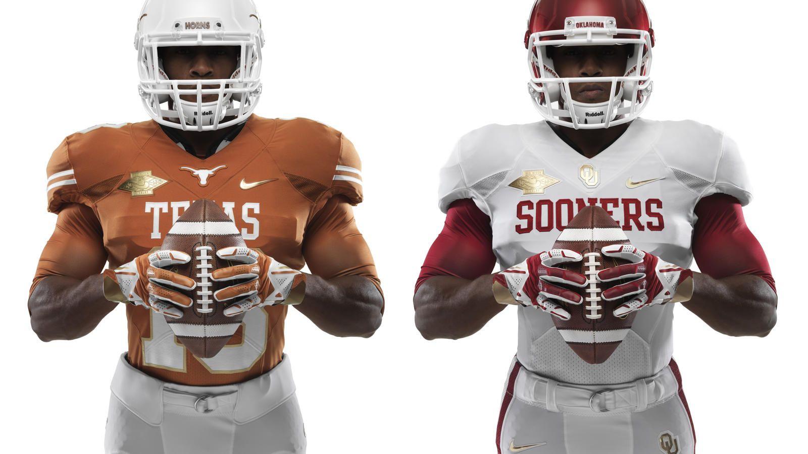 Red River Rivalry Logo - Texas and Oklahoma Unveil New Nike Football Uniforms for Red River ...