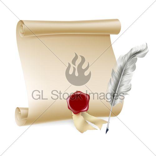 Quill Scroll Logo - Quill Pen And Scroll With Wax Seal · GL Stock Images