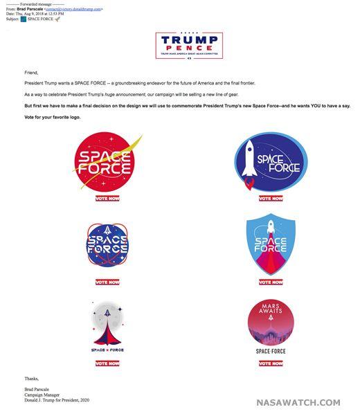 Use of NASA Logo - Hey, Its The Trump 2020 Campaign Space Force Logo Contest