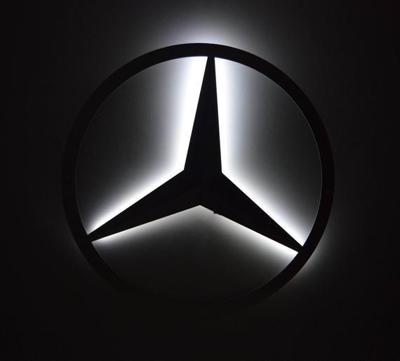 Mercedes-Benz Logo - MERCEDES BENZ Logo LED Backlit Floating Metal Wall Art | Etsy