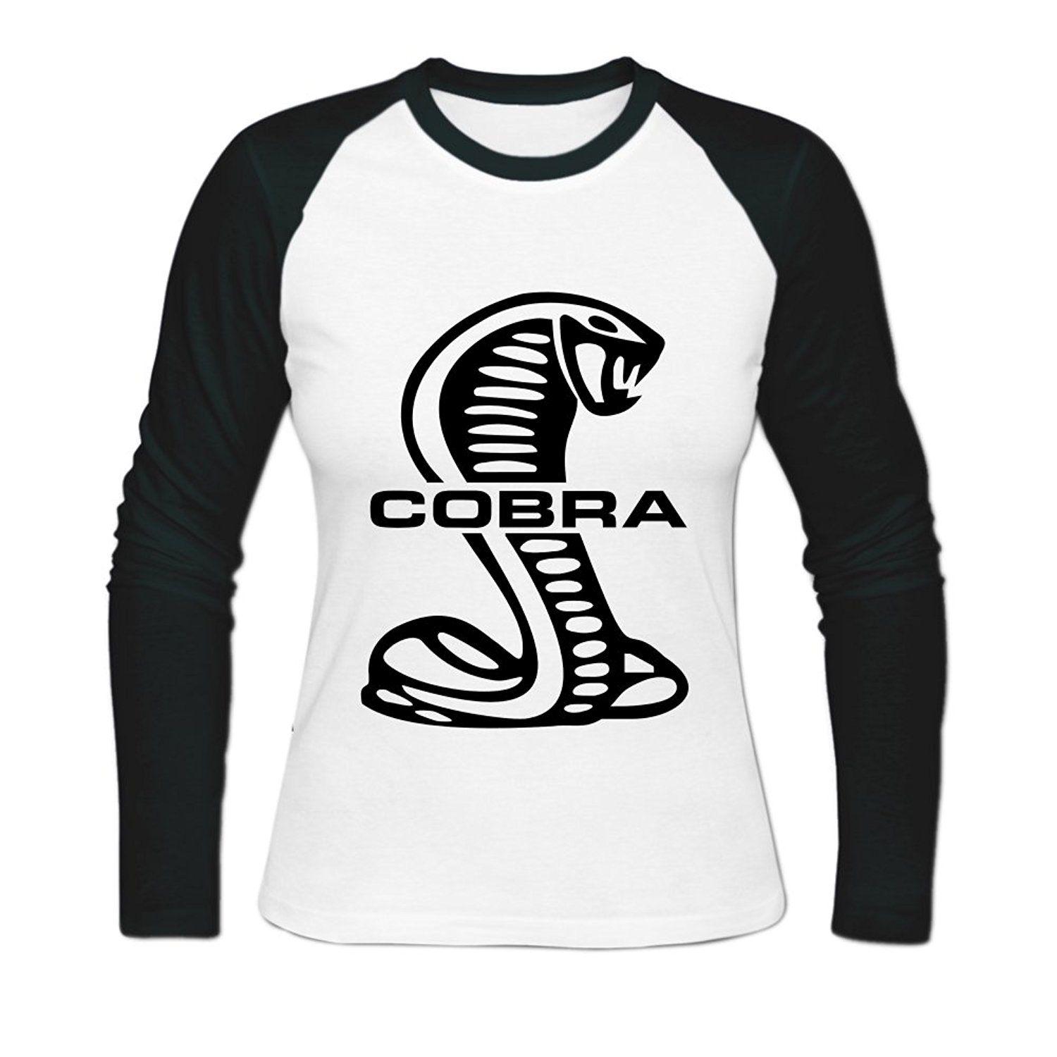 Mustang Cobra Logo - Womens Cotton Mustang Cobra Logo Long Baseball T Shirts White