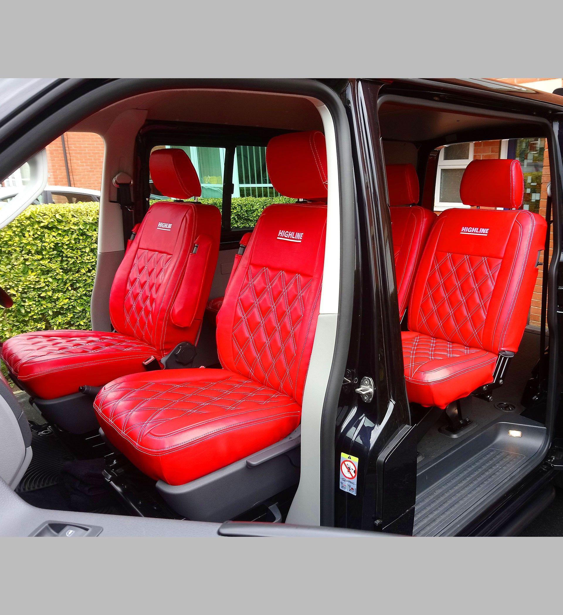 Car with Red Diamond Logo - VW Transporter T6 Highline Kombi Seat Covers Red Diamond Quilted Car ...