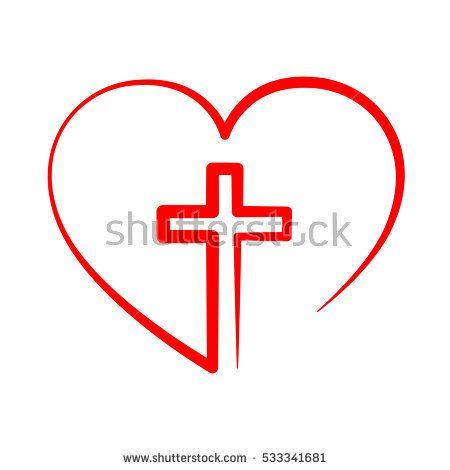 Red Block White Cross Logo - Christian cross icon in the heart inside. Red christian cross sign ...