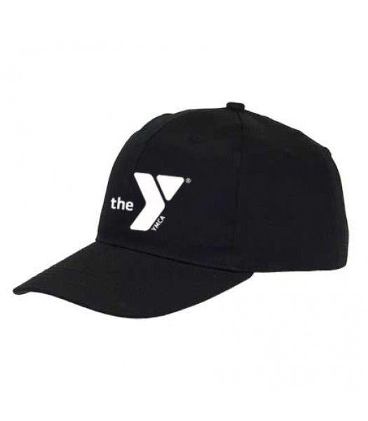 Black YMCA Logo - Black Panel Brushed Twill Cap with YMCA logo