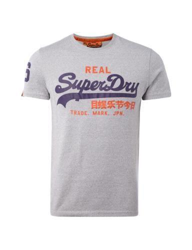 Light Gray Logo - Superdry Vintage Logo Duo Men's T Shirt Heather With Big Logo Print